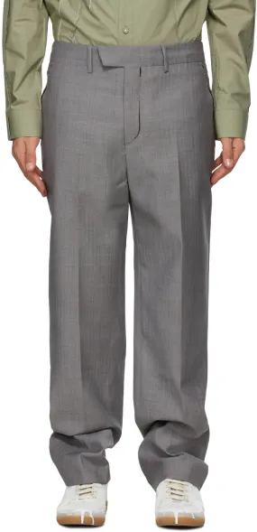 ADER error Grey Herringbone Slit Trousers