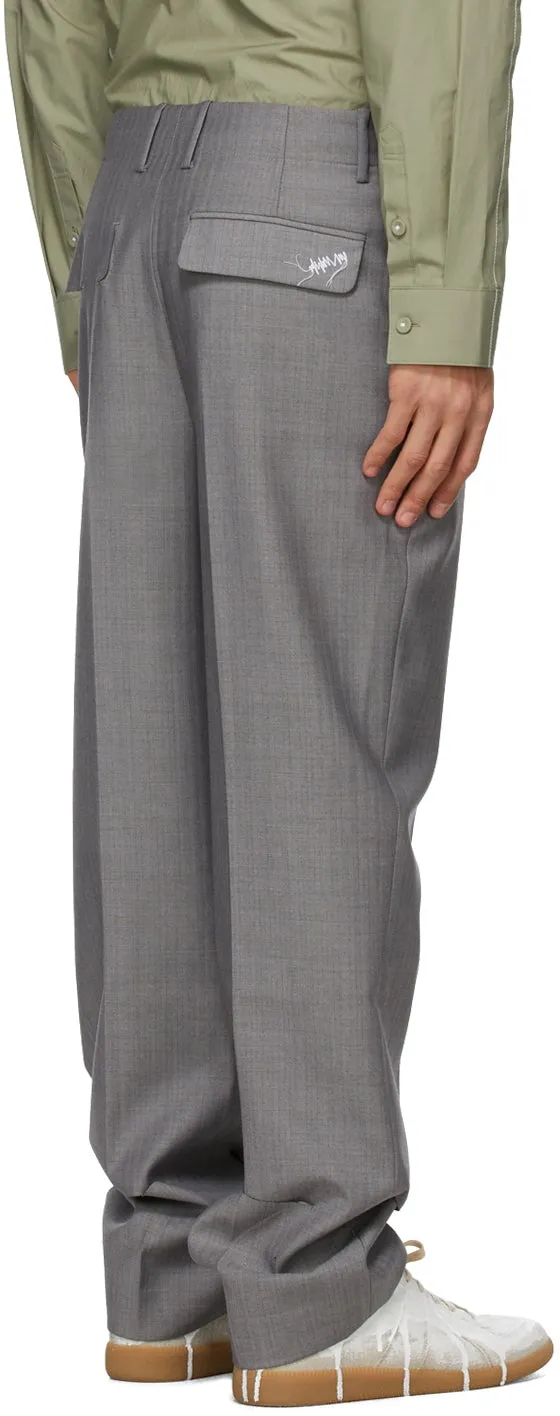 ADER error Grey Herringbone Slit Trousers