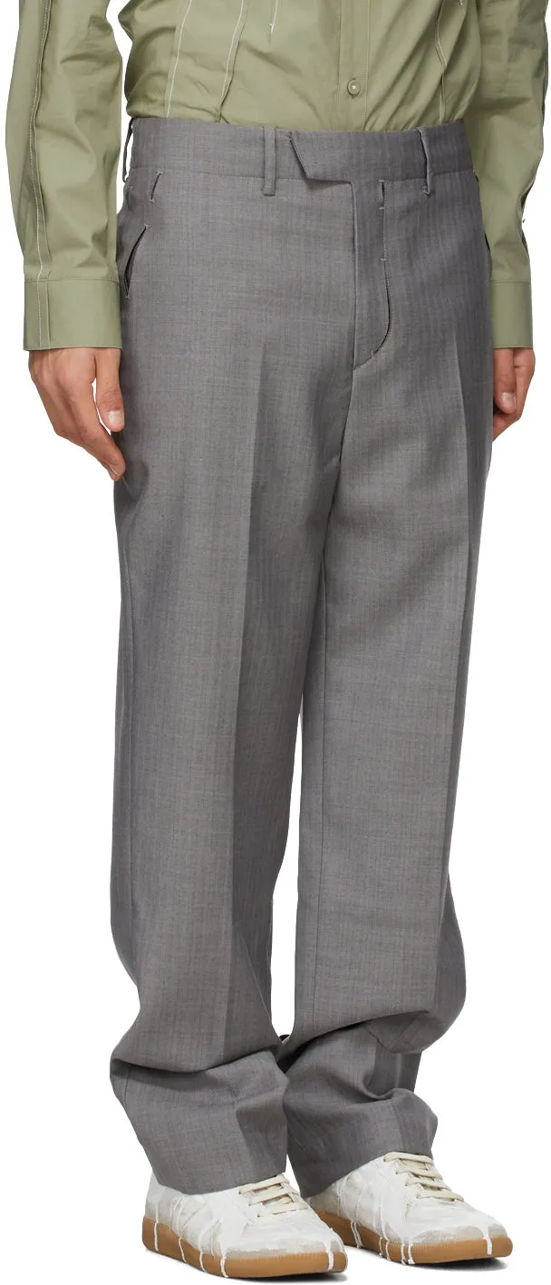 ADER error Grey Herringbone Slit Trousers