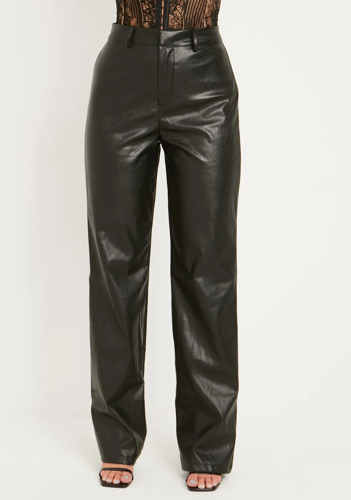 Aneeyah Black PU Straight Leg Trousers