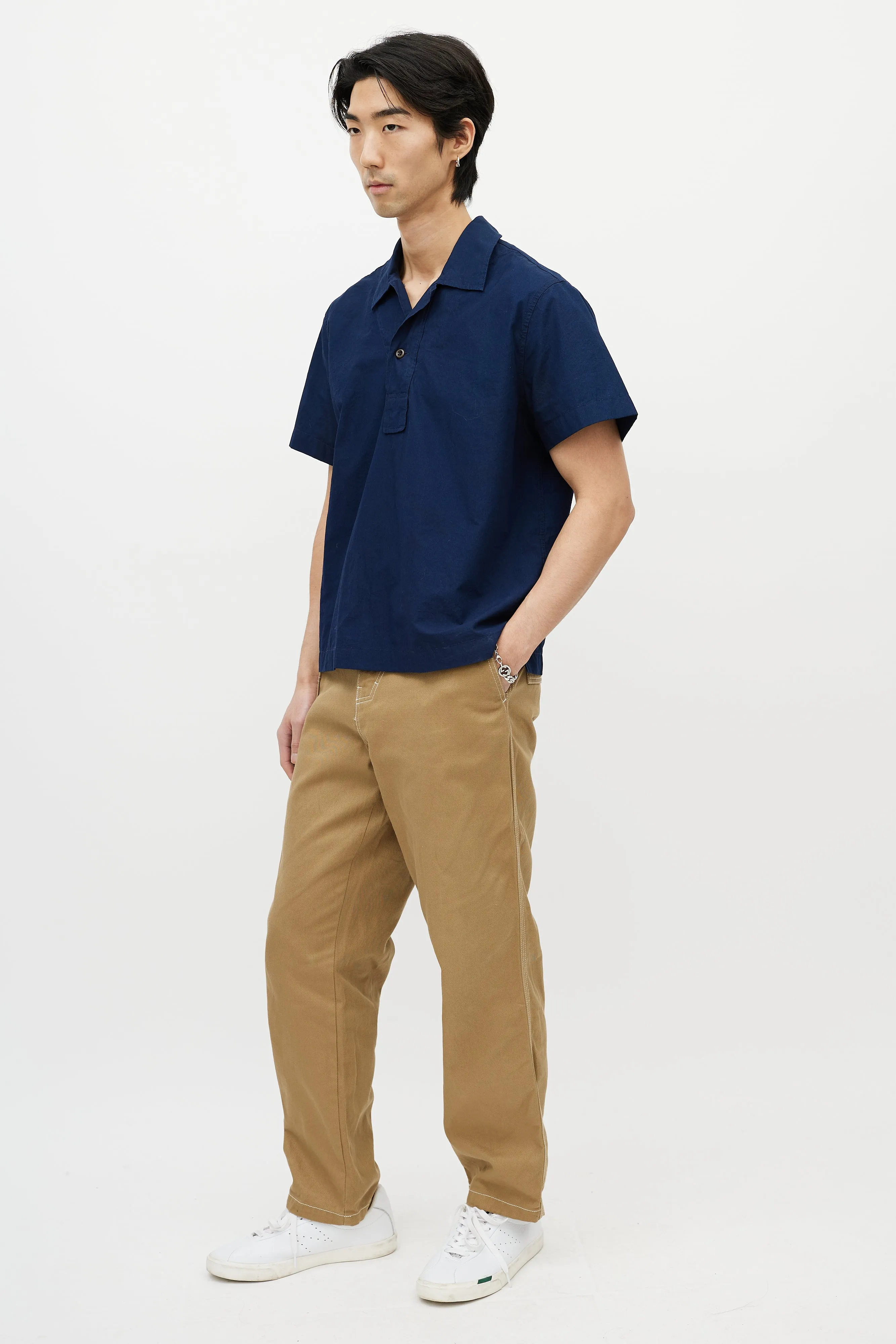 Beige Contrast Stitch Trouser