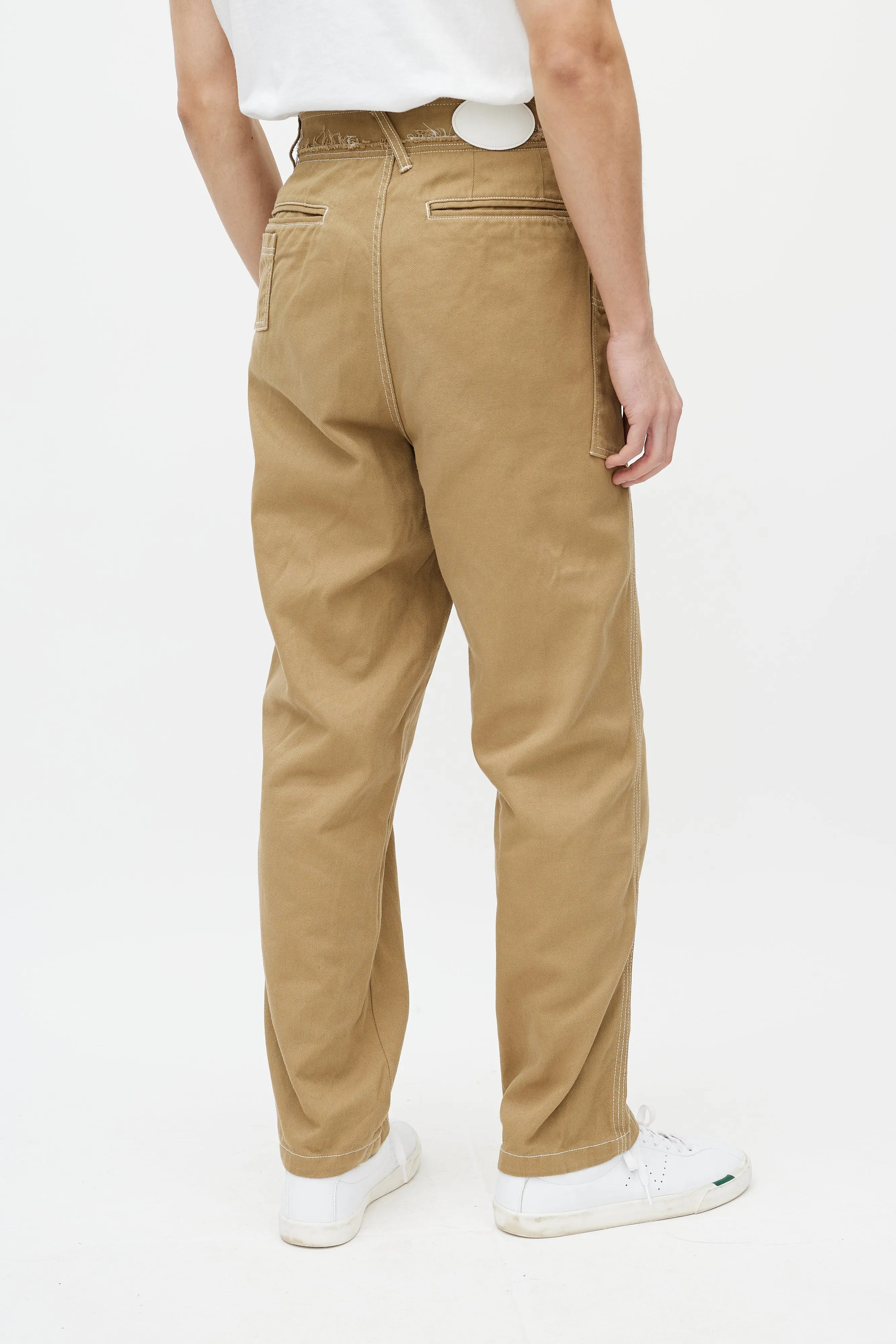 Beige Contrast Stitch Trouser