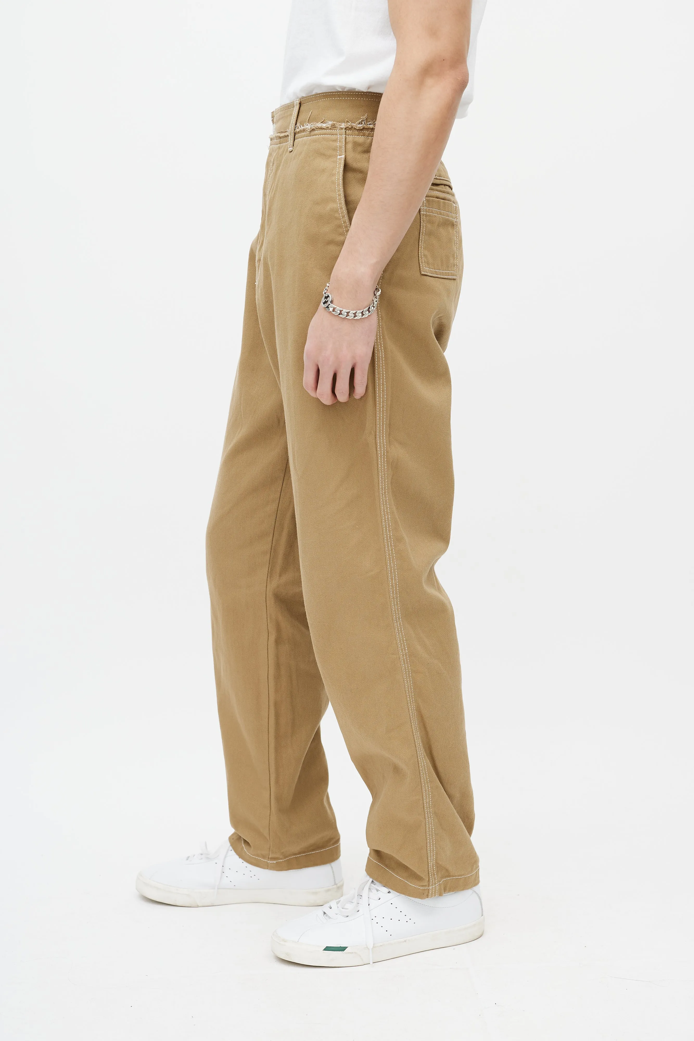 Beige Contrast Stitch Trouser
