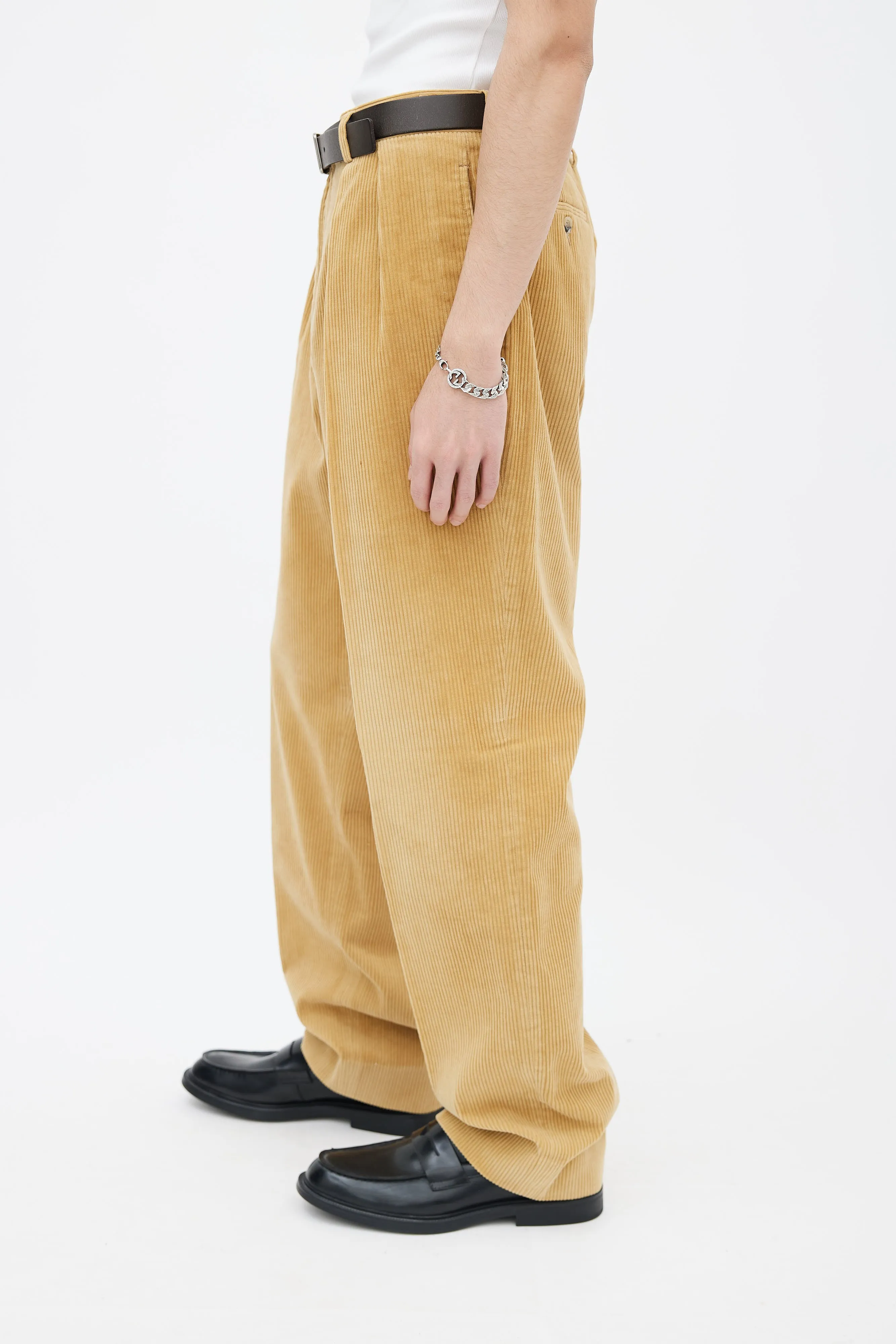 Beige Corduroy Straight Leg Trouser