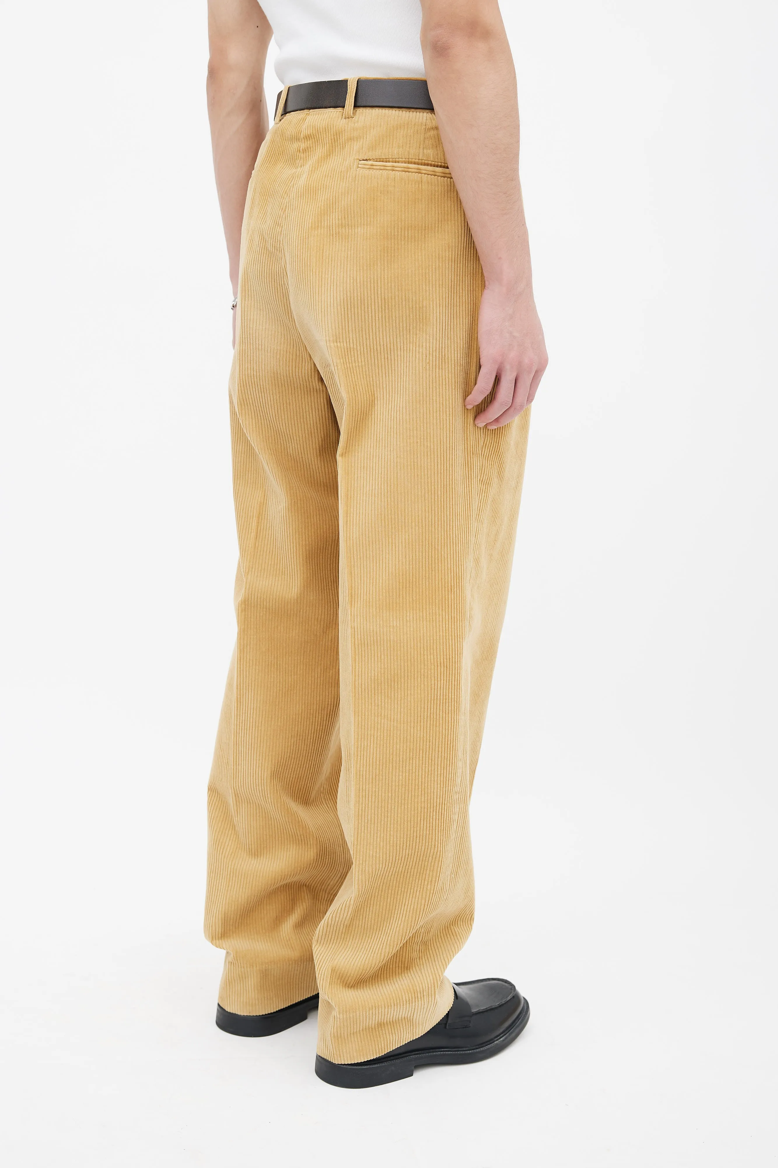 Beige Corduroy Straight Leg Trouser