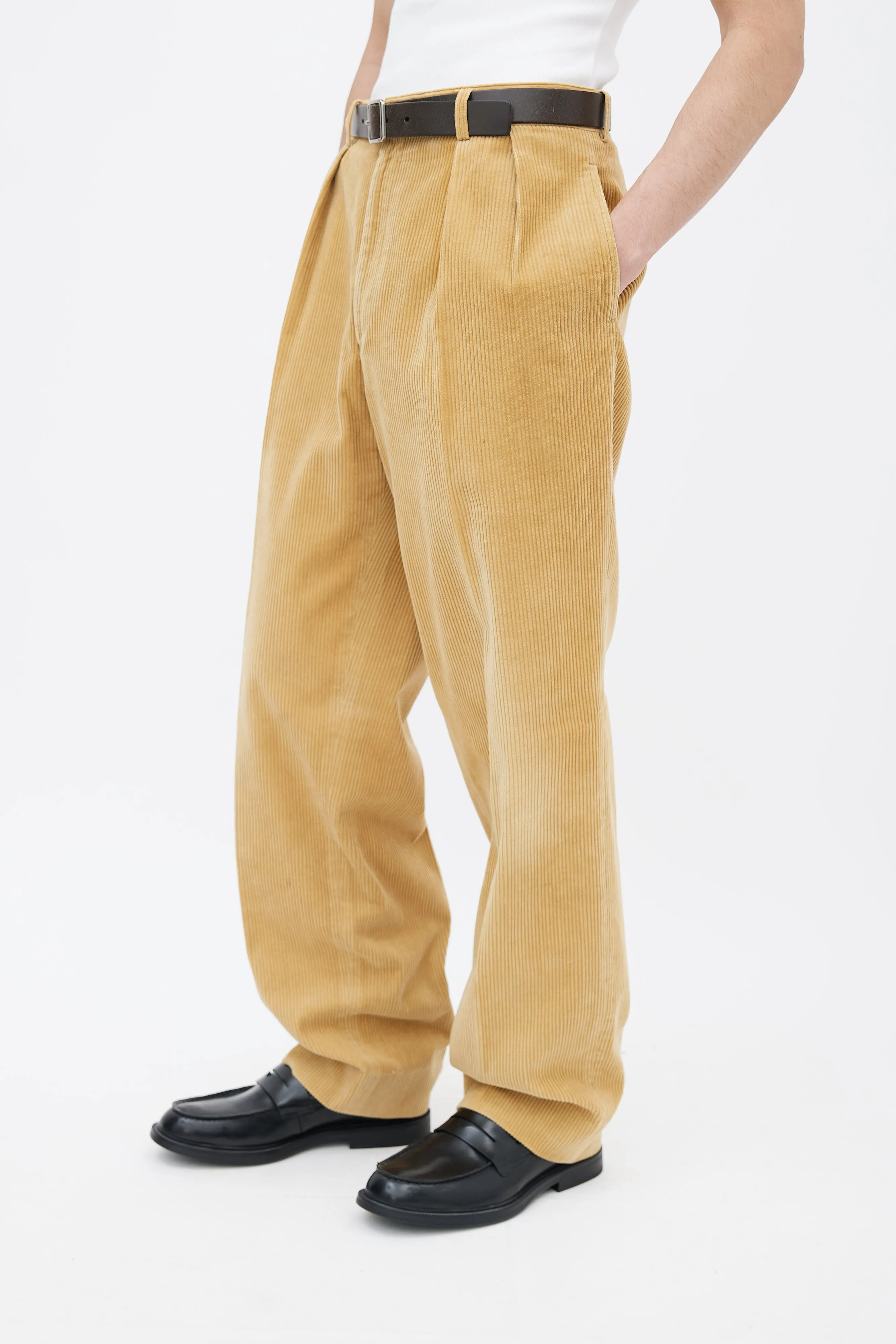 Beige Corduroy Straight Leg Trouser