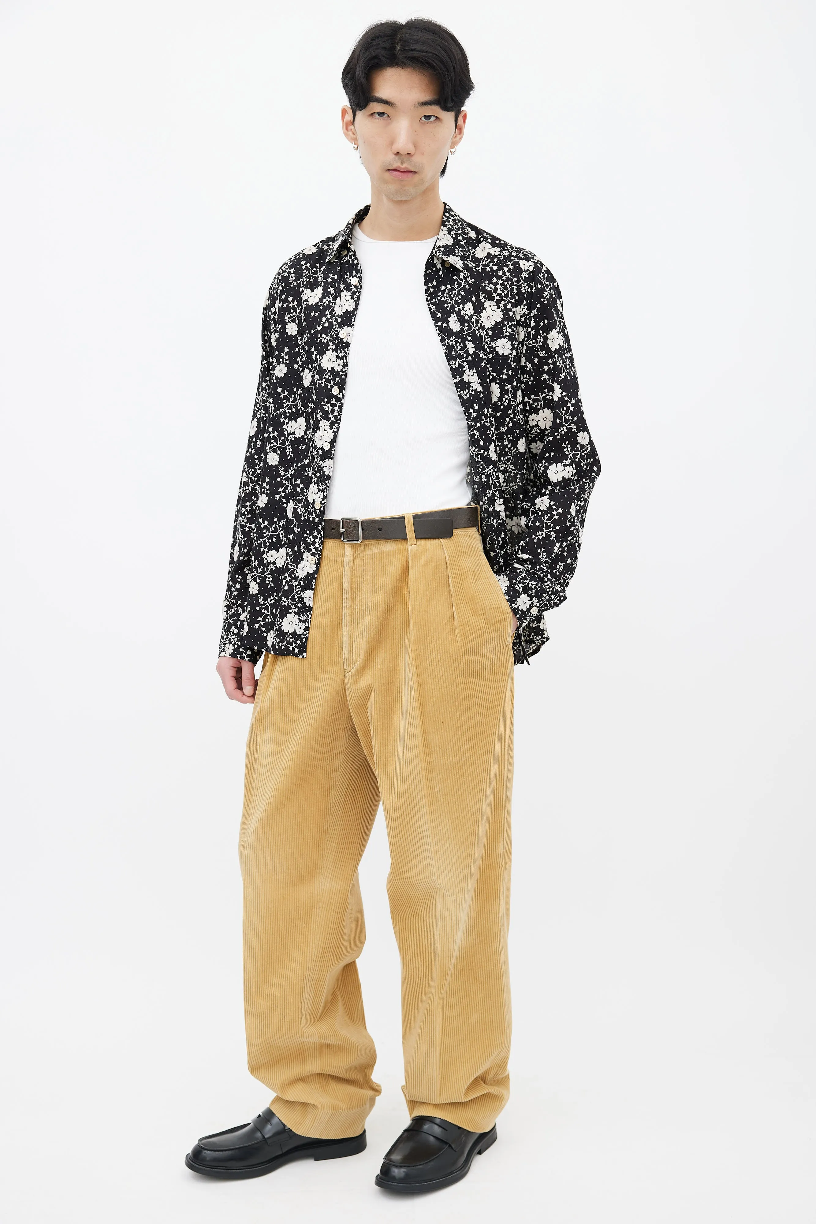 Beige Corduroy Straight Leg Trouser