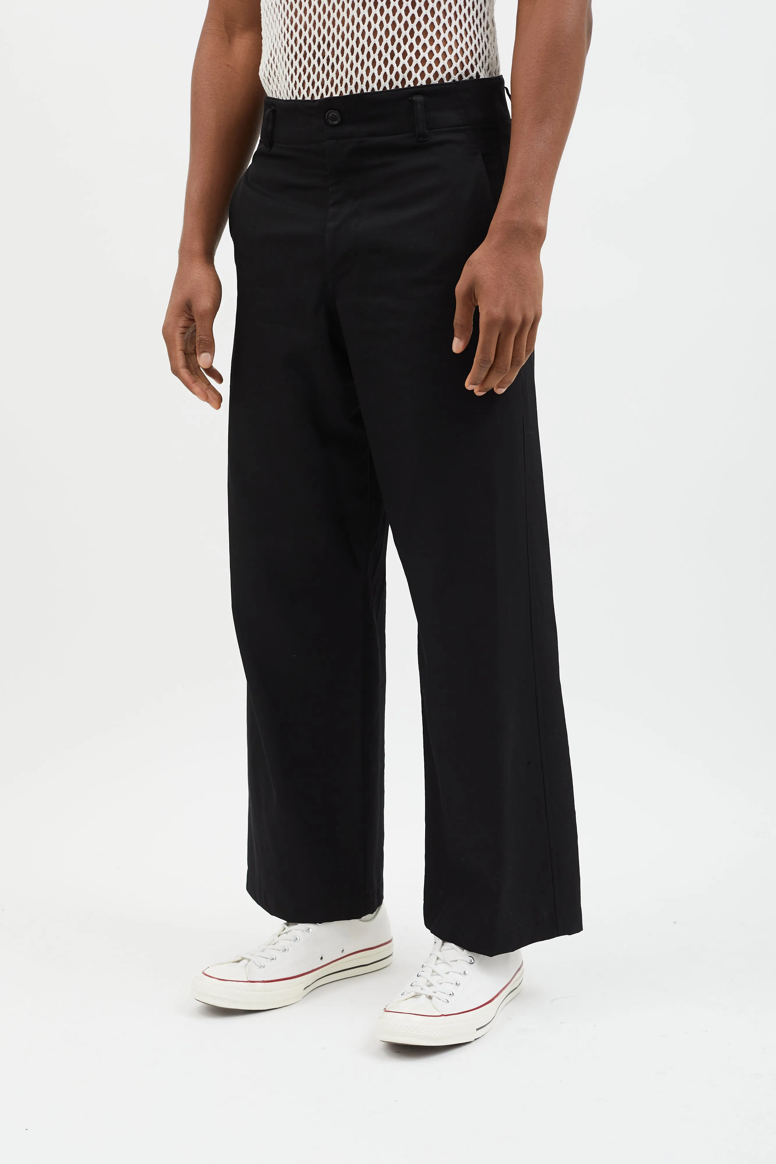 Black Wool Straight Leg Trouser