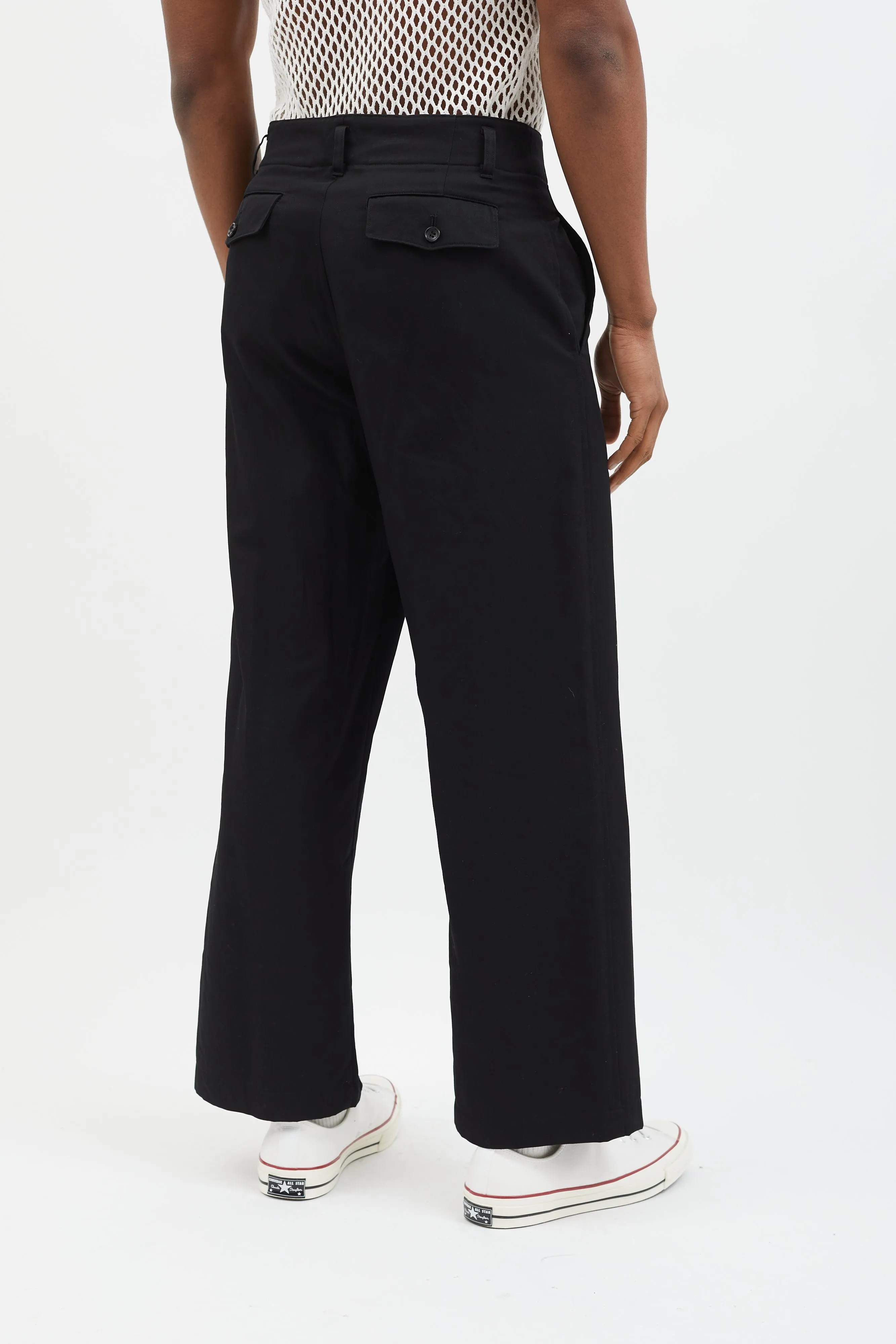 Black Wool Straight Leg Trouser