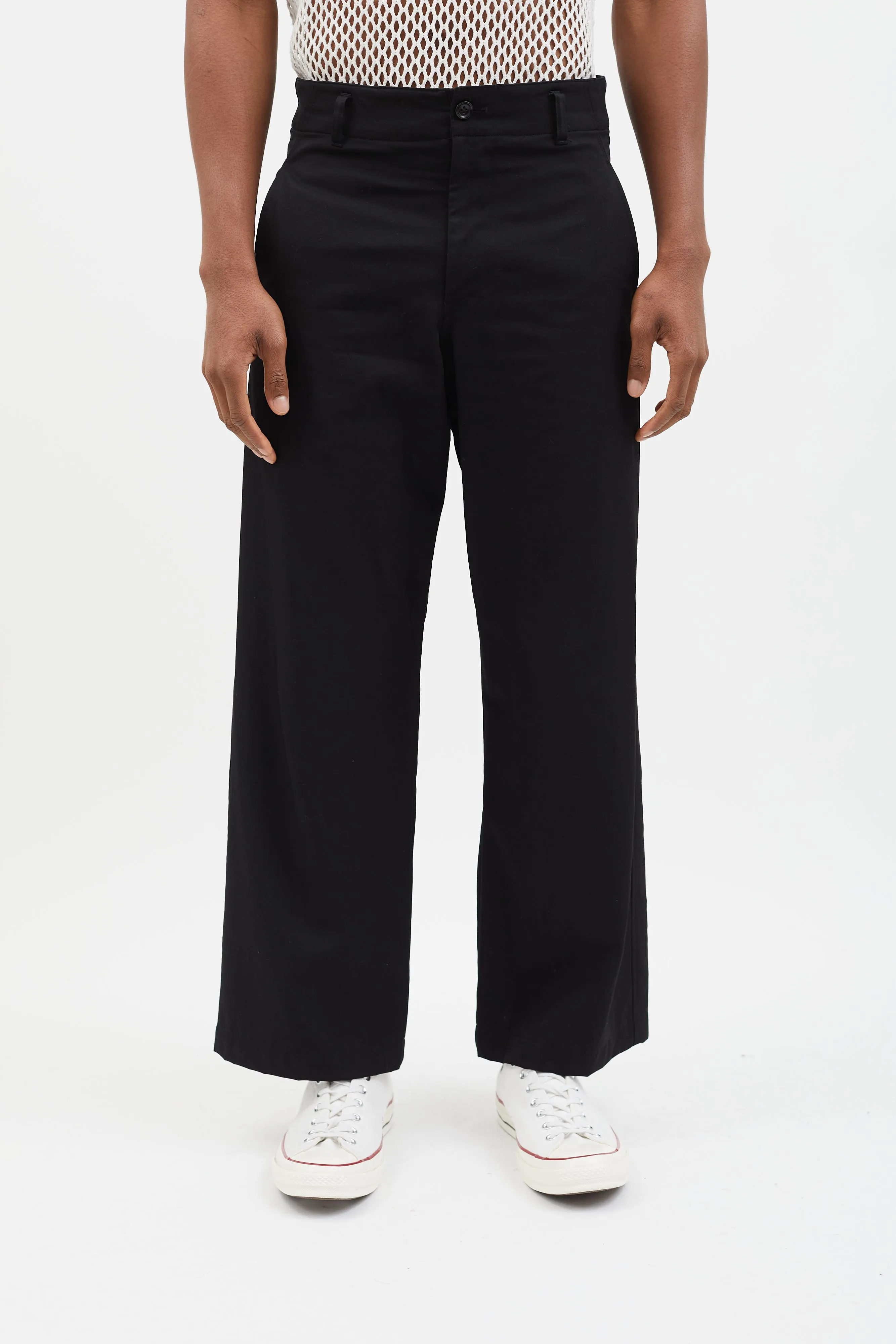 Black Wool Straight Leg Trouser