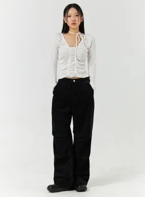 Corduroy Middle Waist Pocket Straight Leg Trousers CD322