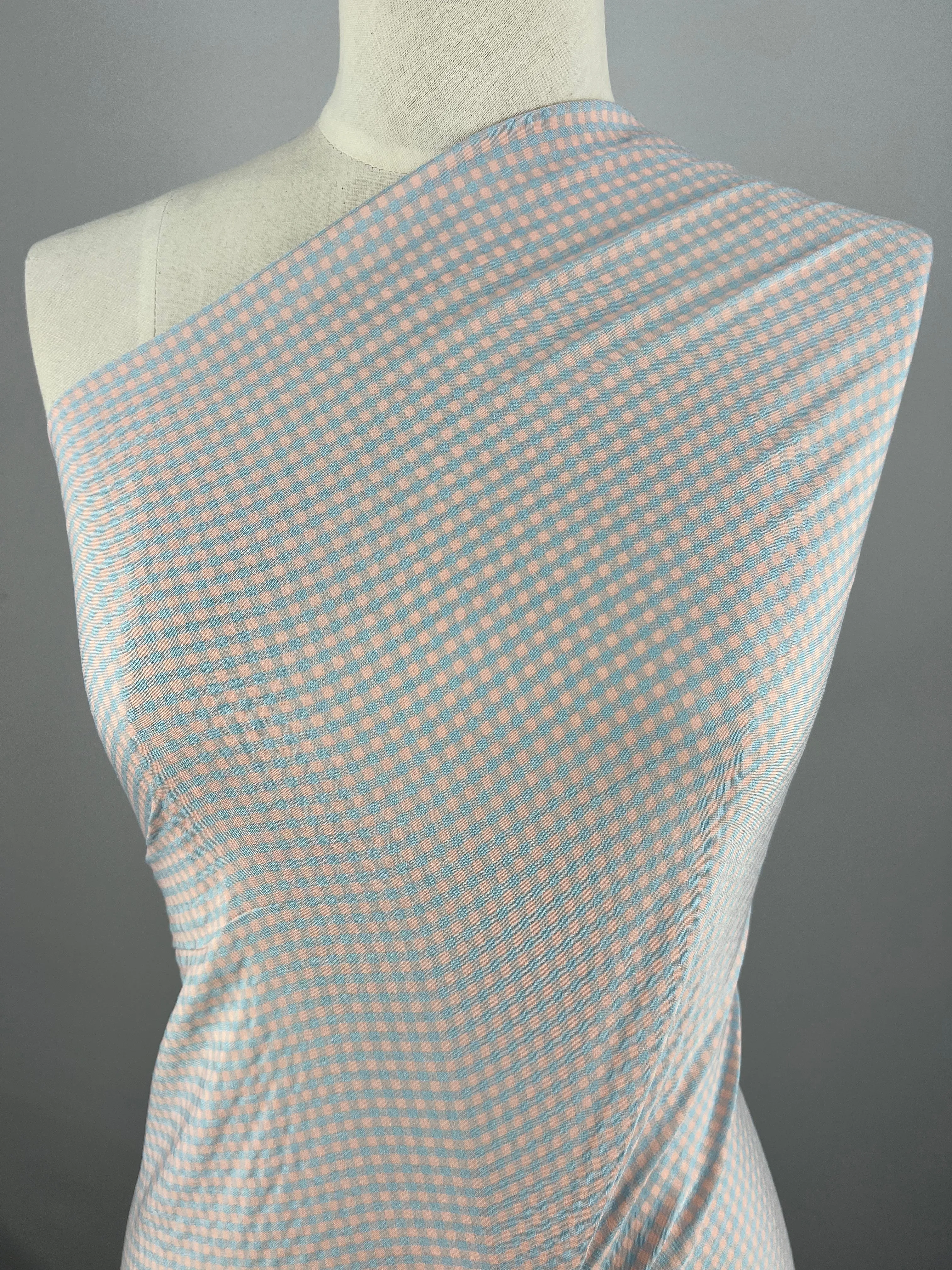 Cotton Poly - Mini Gingham Pale Pink & Blue - 150cm