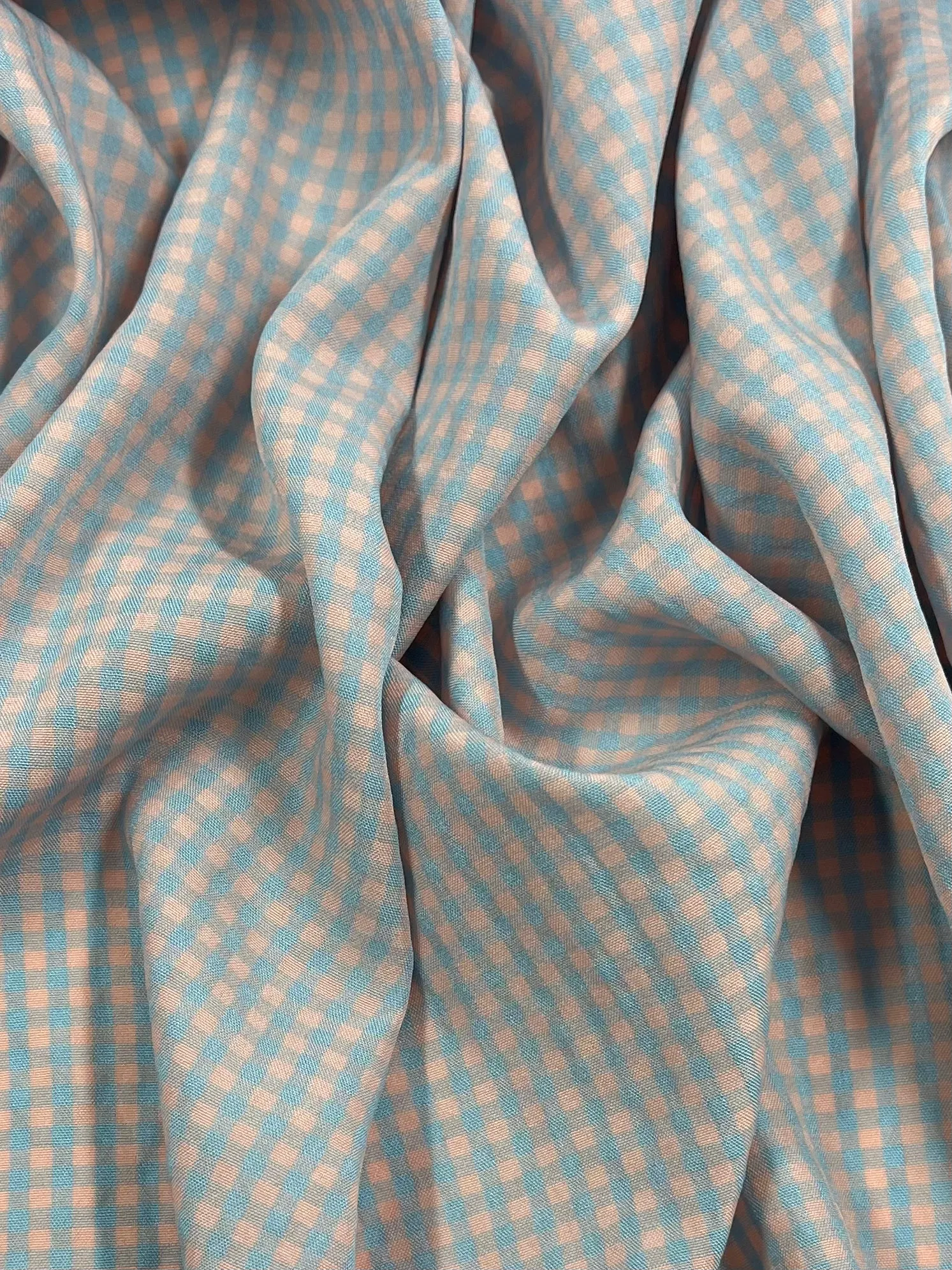 Cotton Poly - Mini Gingham Pale Pink & Blue - 150cm