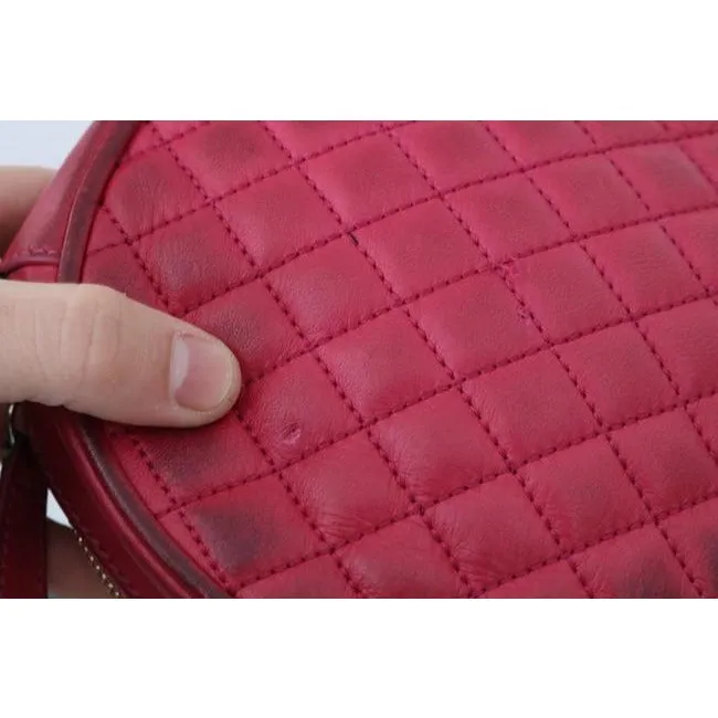 Dolce And Gabbana Round Canteen Style Purses Hot Pink Quilted Leather With A Gold Chain Strap Cross