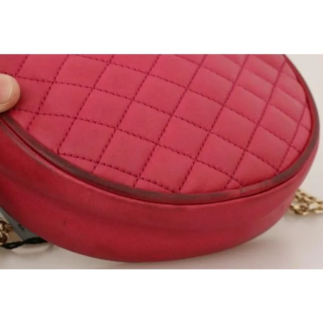 Dolce And Gabbana Round Canteen Style Purses Hot Pink Quilted Leather With A Gold Chain Strap Cross