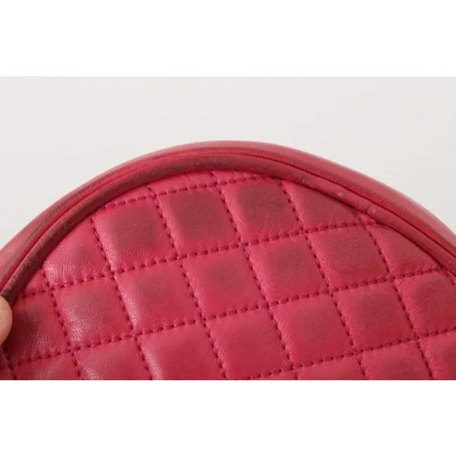 Dolce And Gabbana Round Canteen Style Purses Hot Pink Quilted Leather With A Gold Chain Strap Cross