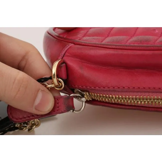 Dolce And Gabbana Round Canteen Style Purses Hot Pink Quilted Leather With A Gold Chain Strap Cross