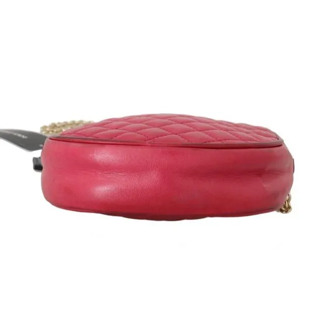 Dolce And Gabbana Round Canteen Style Purses Hot Pink Quilted Leather With A Gold Chain Strap Cross