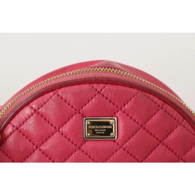 Dolce And Gabbana Round Canteen Style Purses Hot Pink Quilted Leather With A Gold Chain Strap Cross