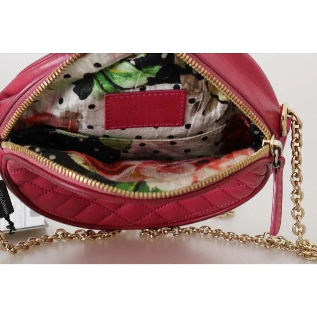Dolce And Gabbana Round Canteen Style Purses Hot Pink Quilted Leather With A Gold Chain Strap Cross