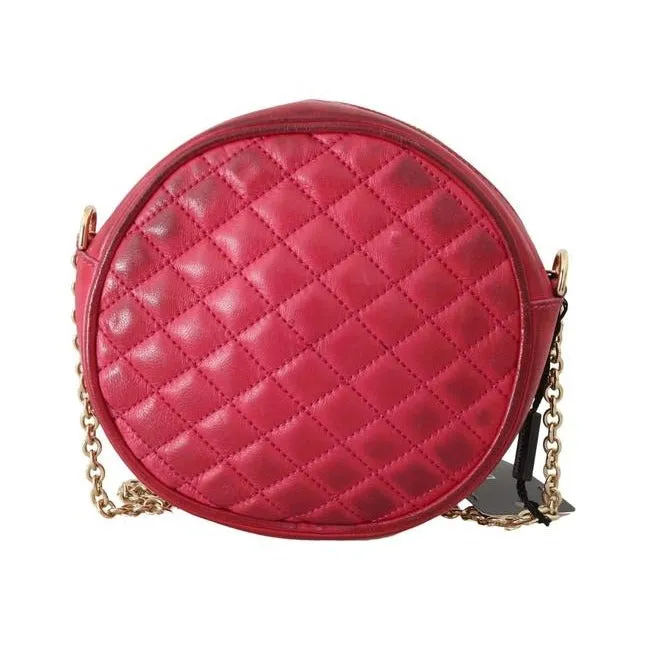 Dolce And Gabbana Round Canteen Style Purses Hot Pink Quilted Leather With A Gold Chain Strap Cross