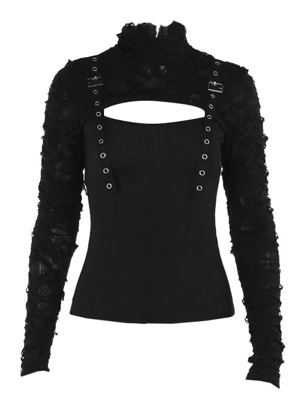 Edgy patchwork hollow-out top