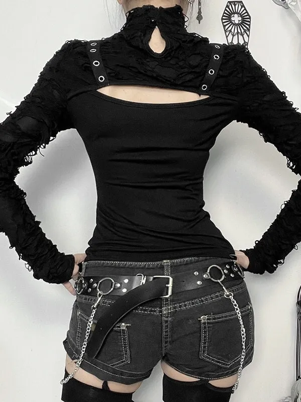 Edgy patchwork hollow-out top