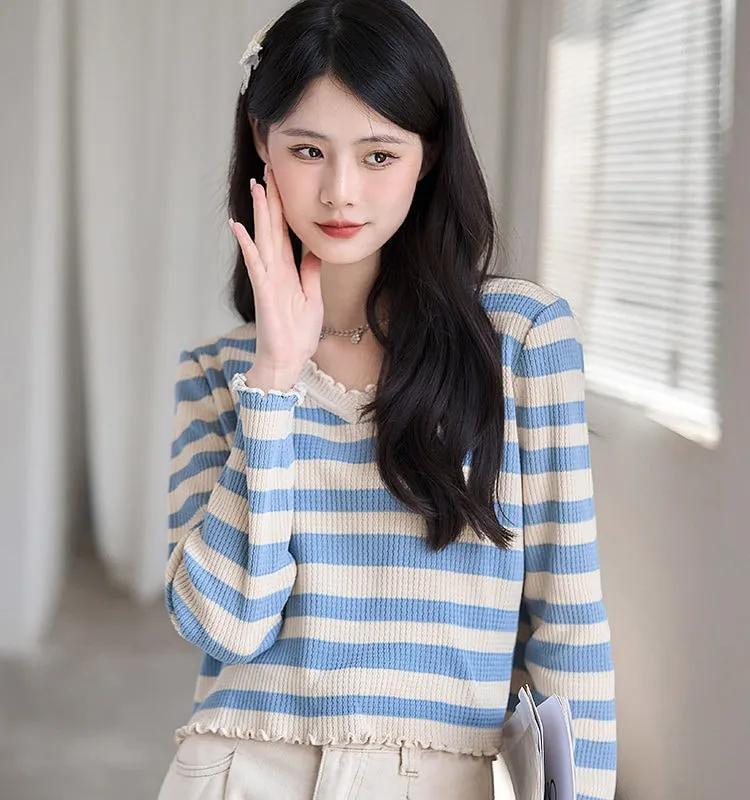 Fashion Fungus Trim Striped Knit Sweater