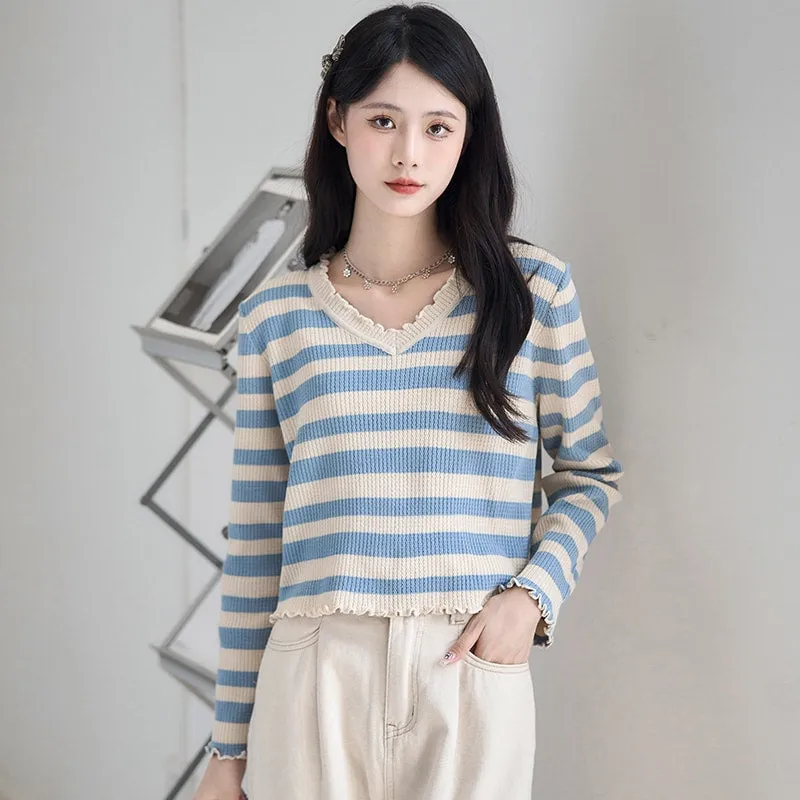 Fashion Fungus Trim Striped Knit Sweater