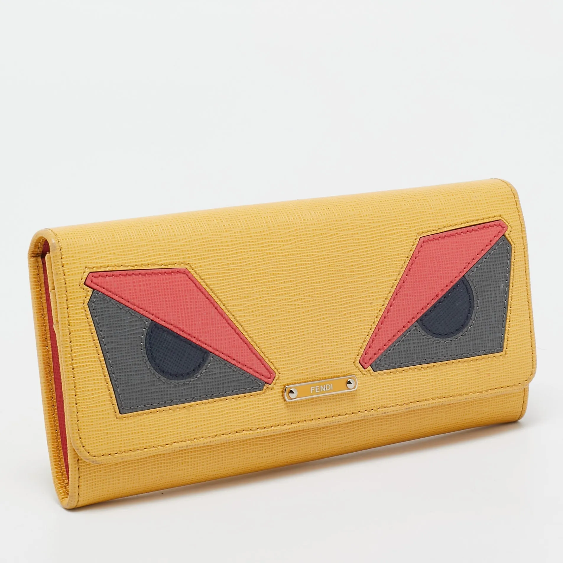 Fendi Multicolor Leather Eye Monster Flap Continental Wallet