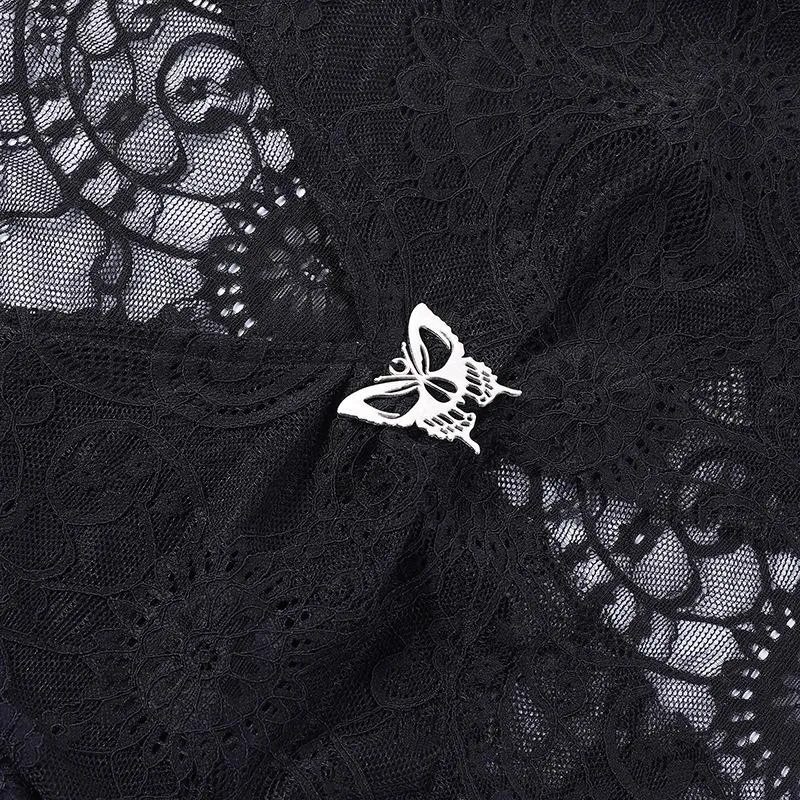 Flared sleeve lace slit v neck solid crop top goth Alternative Darkwave Fashion goth Emo Darkwave Fashion