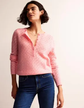 Fluffy Henley Pointelle Jumper-Dahlia Pink