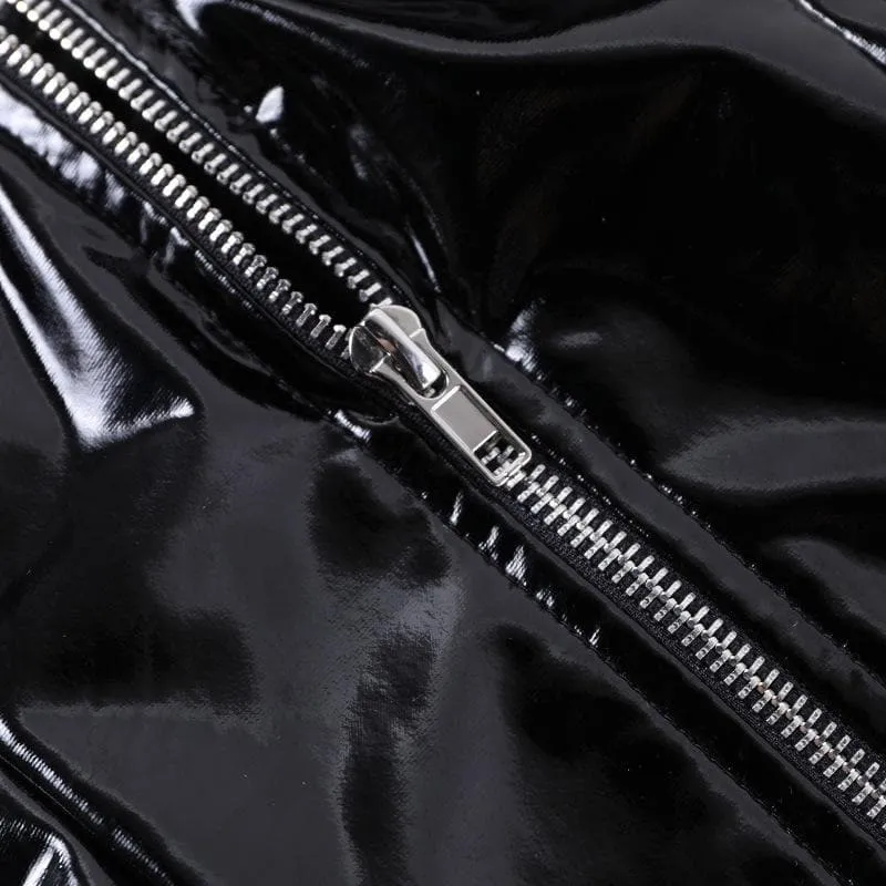 Halter PU leather zip-up backless corset buckle top