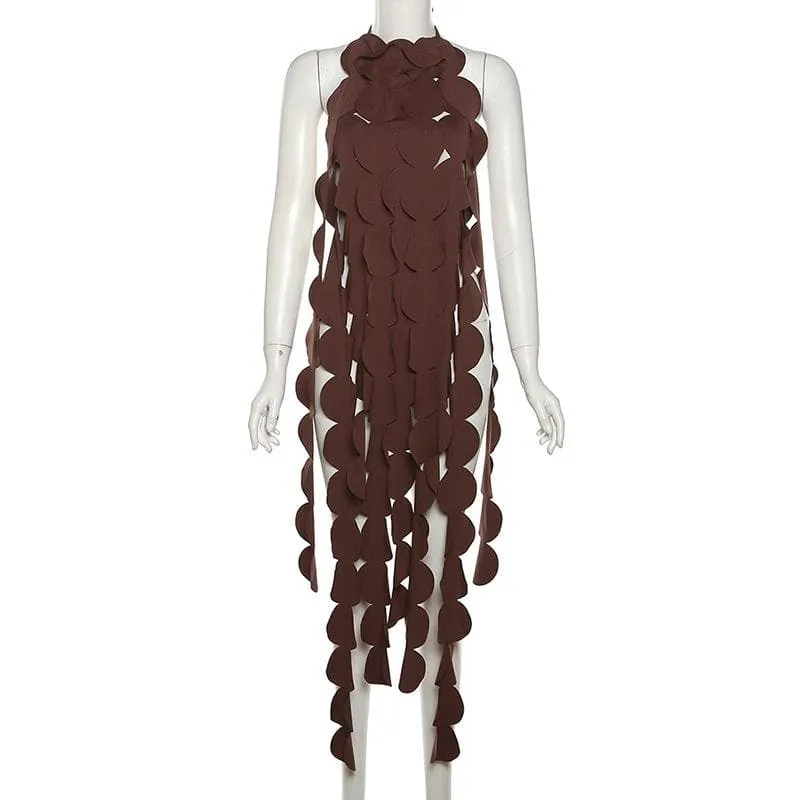 Halter self tie backless irregular hollow out solid cut out top