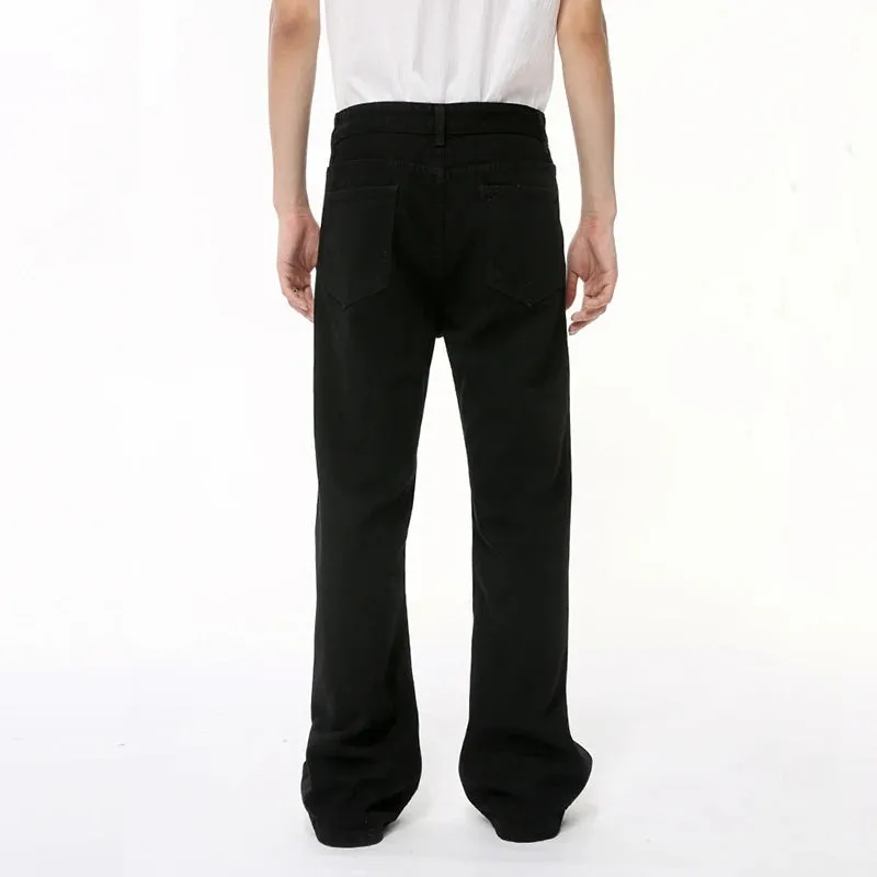 High Street Male Denim Pants Casual Zippers Patchwork Straight Wide Leg Male Loose Trousers Summer Chic 9C6382