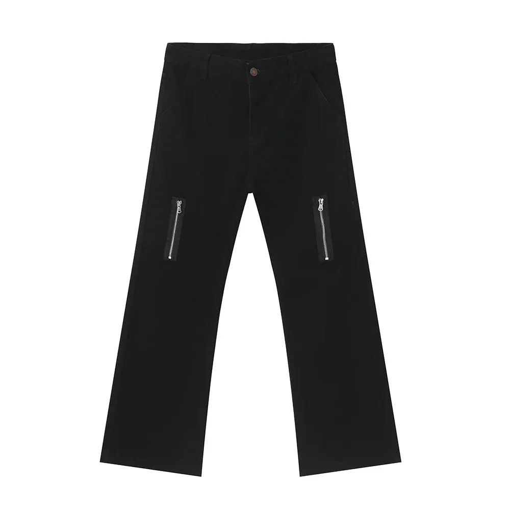 High Street Male Denim Pants Casual Zippers Patchwork Straight Wide Leg Male Loose Trousers Summer Chic 9C6382
