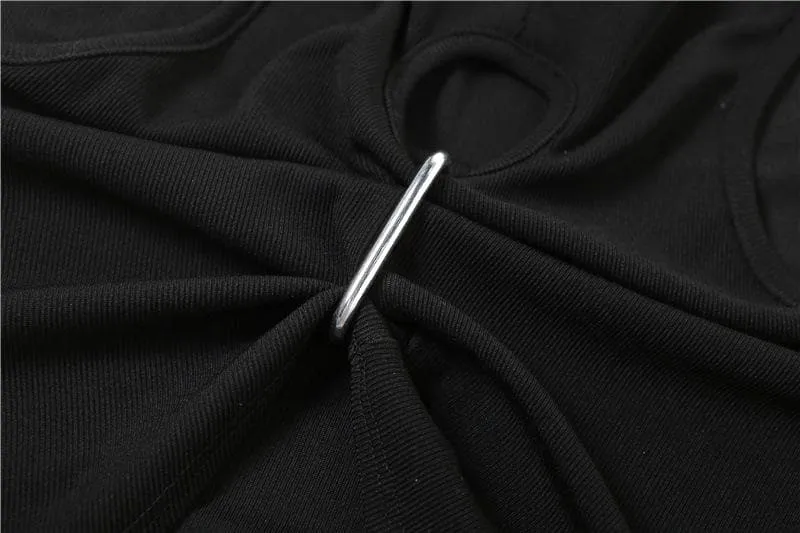Hollow out sleeveless crewneck ruched solid crop cut out top