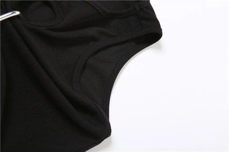 Hollow out sleeveless crewneck ruched solid crop cut out top