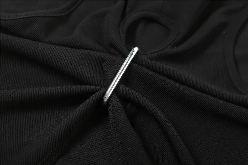 Hollow out sleeveless crewneck ruched solid crop top goth Alternative Darkwave Fashion goth Emo Darkwave Fashion