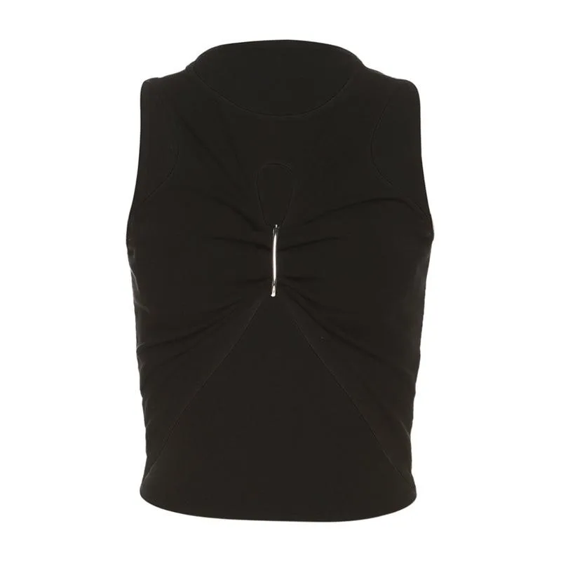 Hollow out sleeveless crewneck ruched solid crop top goth Alternative Darkwave Fashion goth Emo Darkwave Fashion