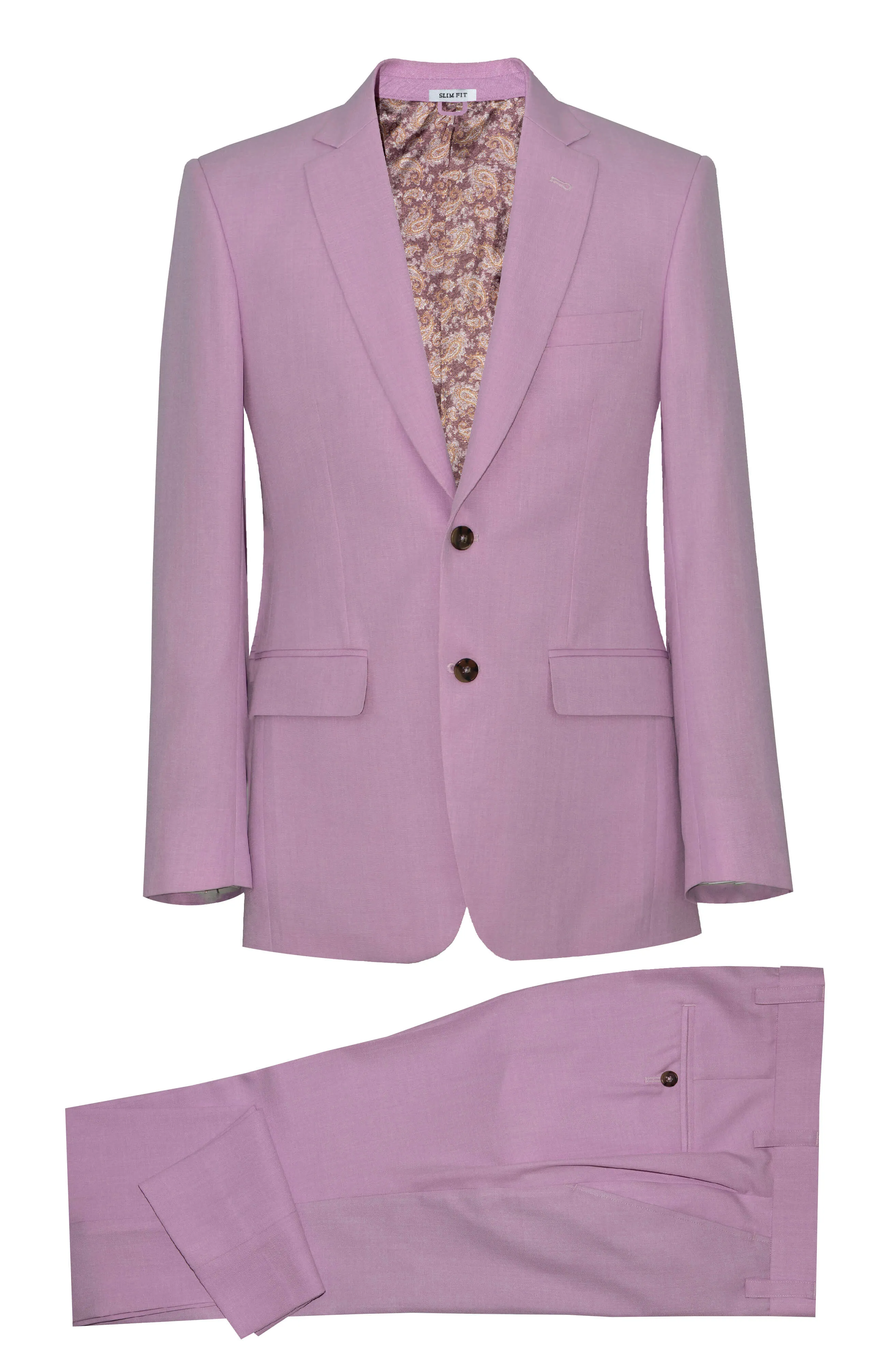 ITALIAN 120's WOOL NOTCH LAPEL PINK SLIM-FIT SUIT FOR MEN