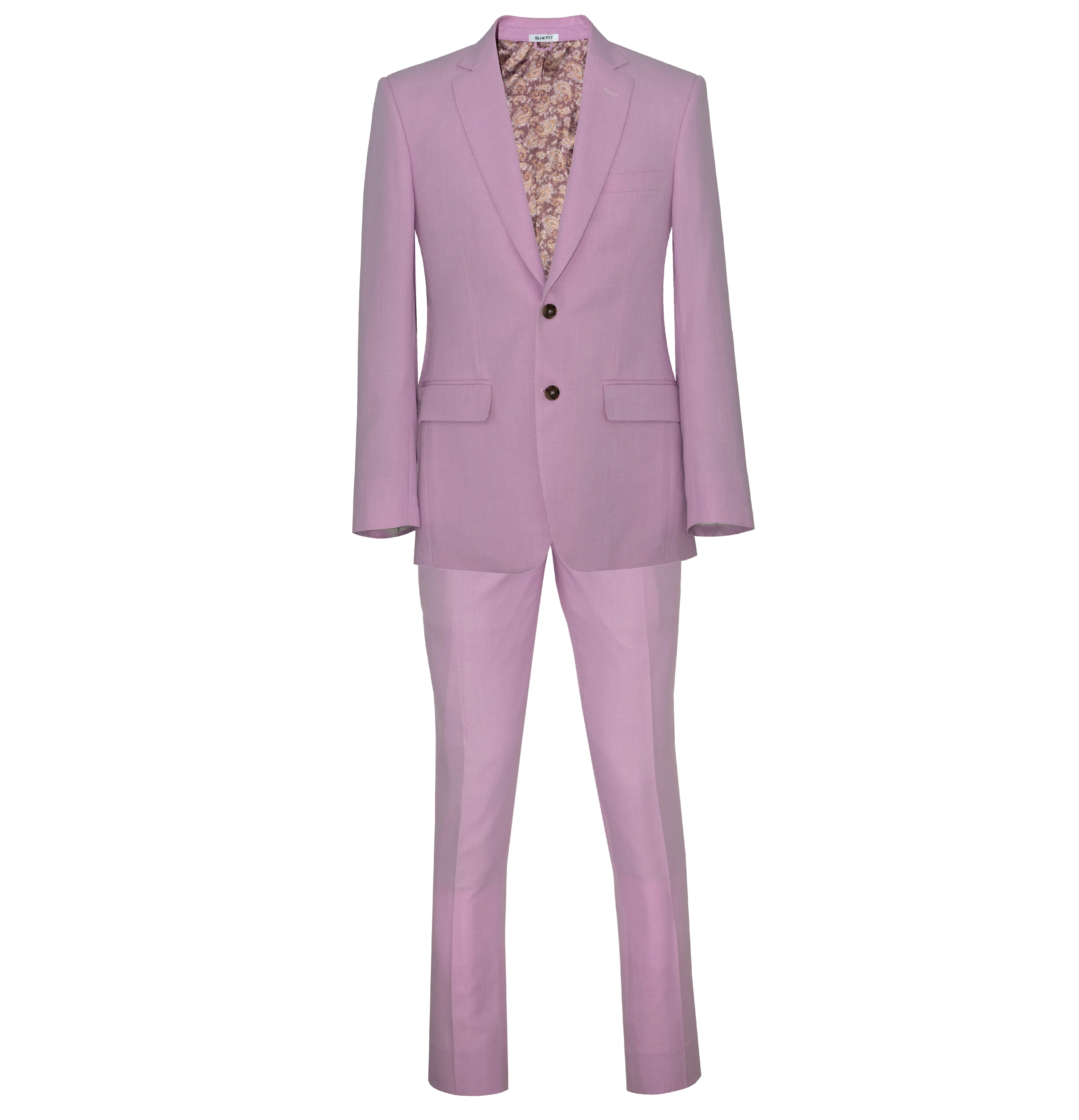 ITALIAN 120's WOOL NOTCH LAPEL PINK SLIM-FIT SUIT FOR MEN