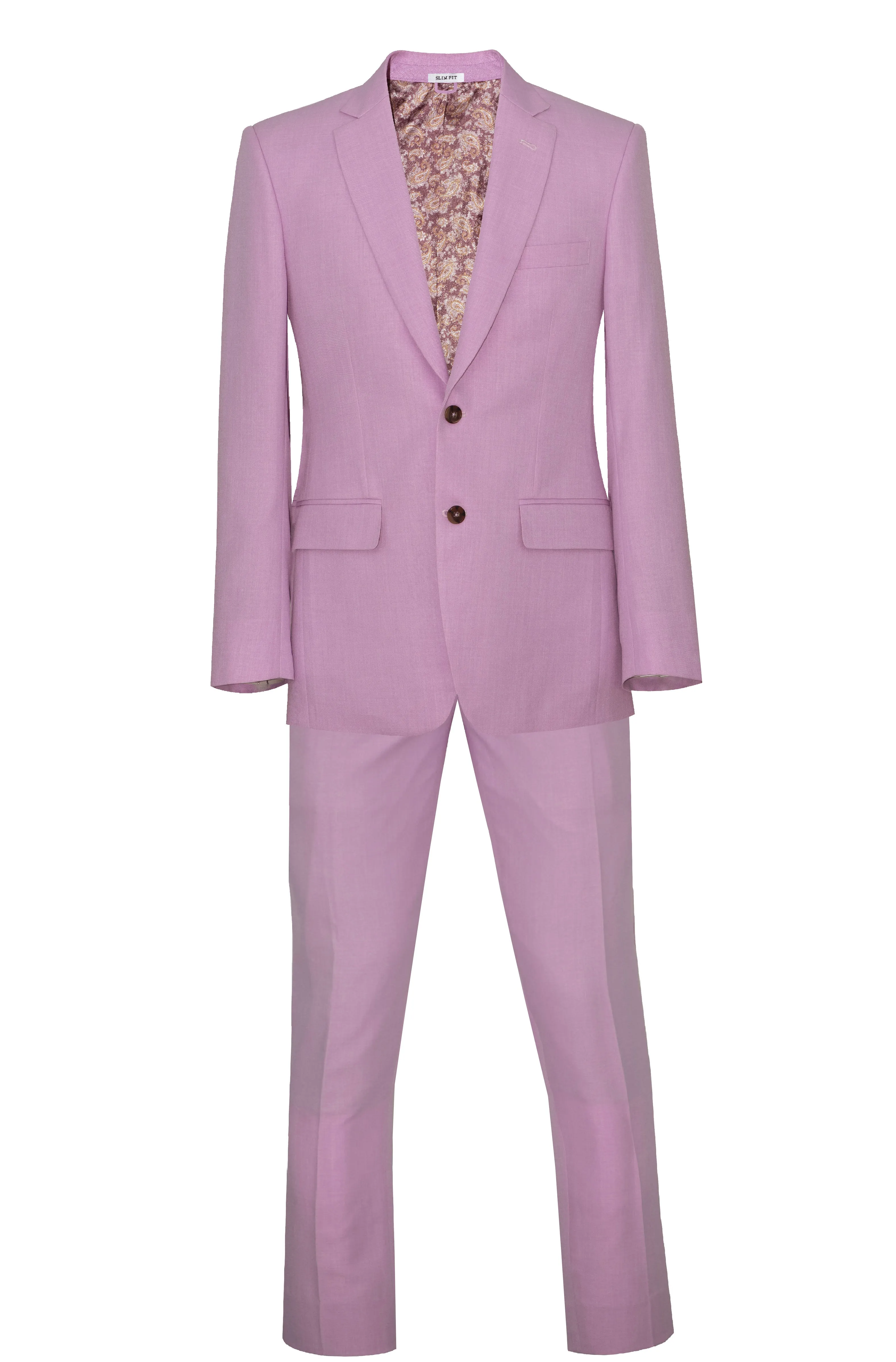 ITALIAN 120's WOOL NOTCH LAPEL PINK SLIM-FIT SUIT FOR MEN