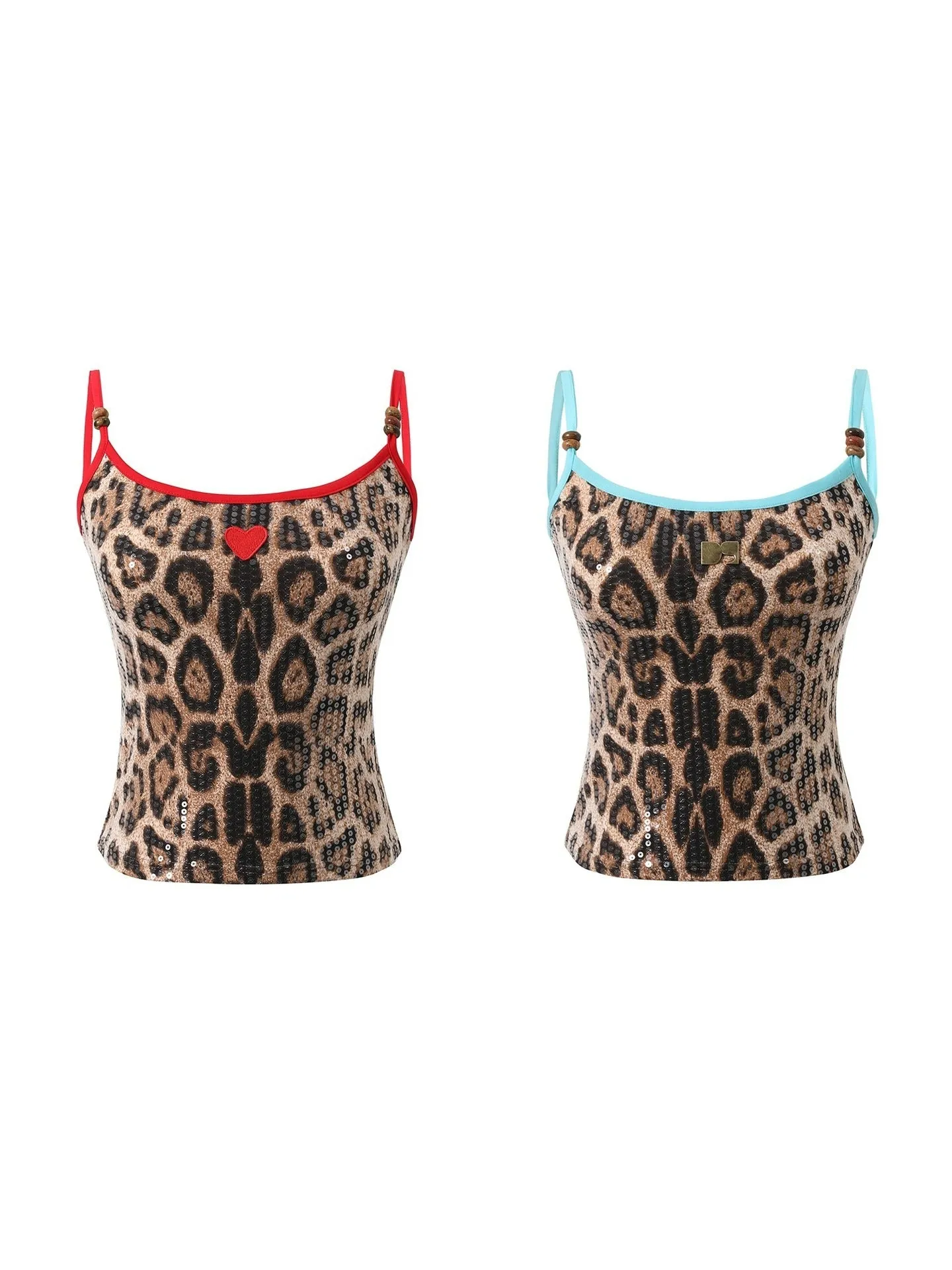 Leopard Print Sweetheart Sequined Vest Contrast Color Sling