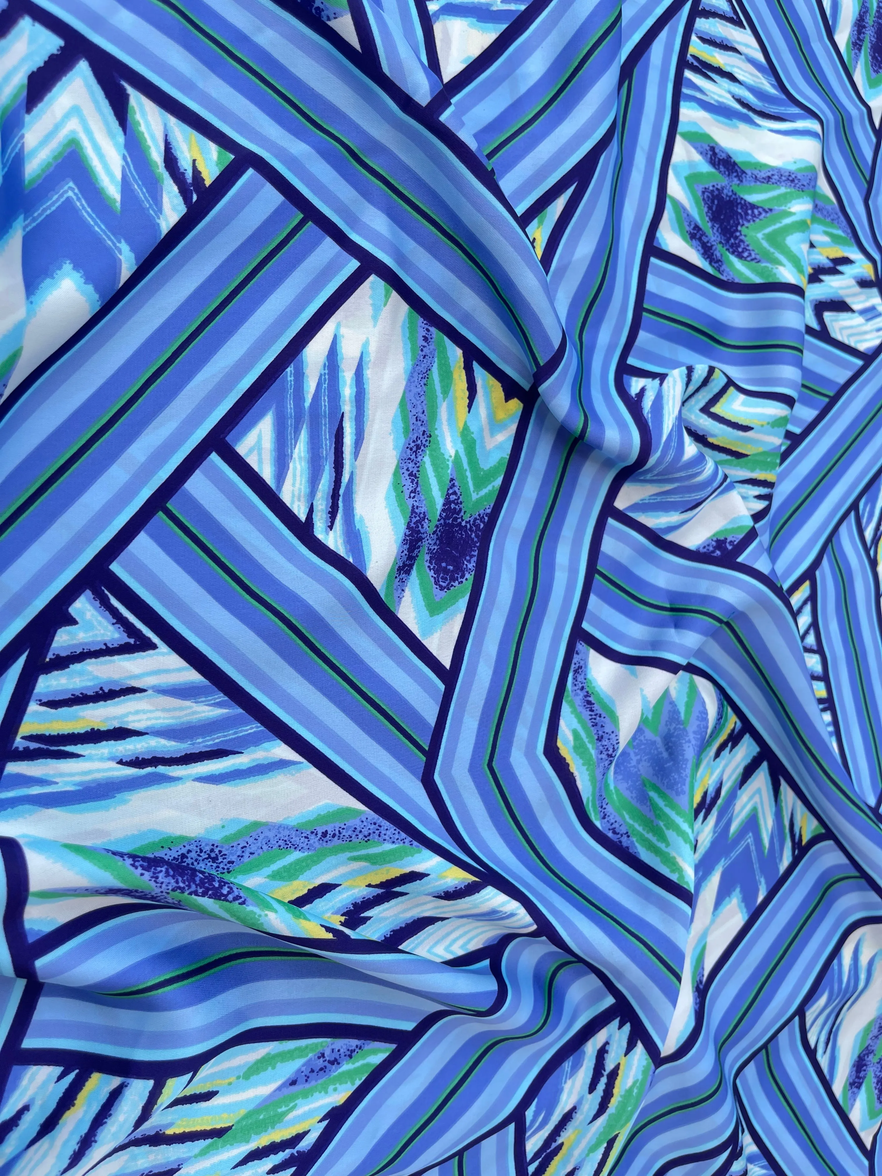 Lightweight  satin  fabric by the yard - Lavender light blue purple tribal chevron   print
