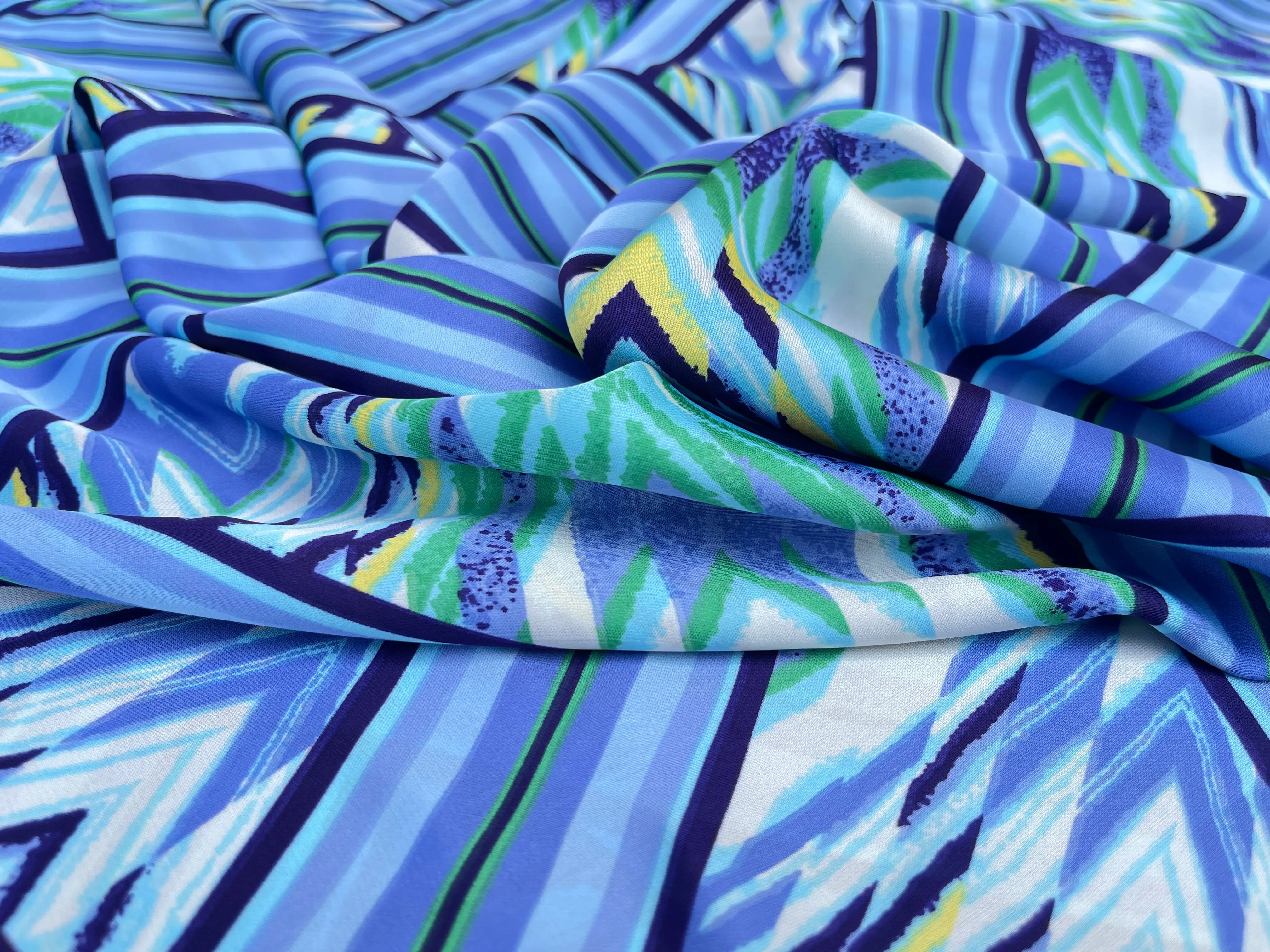 Lightweight  satin  fabric by the yard - Lavender light blue purple tribal chevron   print