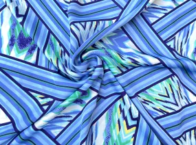 Lightweight  satin  fabric by the yard - Lavender light blue purple tribal chevron   print