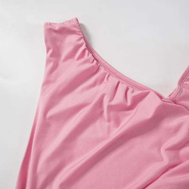 Long sleeve one shoulder irregular ruched solid top