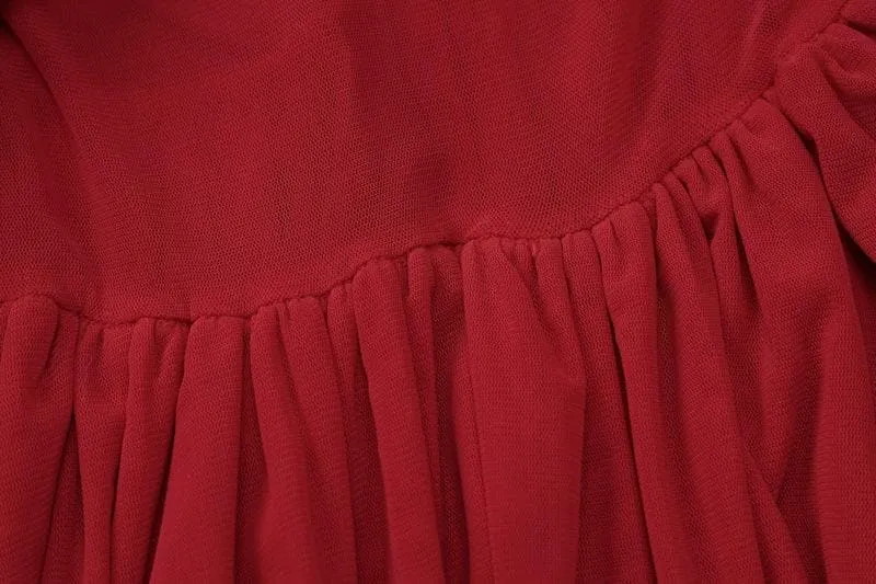 Long sleeve ruffle ruched cross front halter sheer mesh mini dress  | red tango dress  | samba dress  | black rave dress