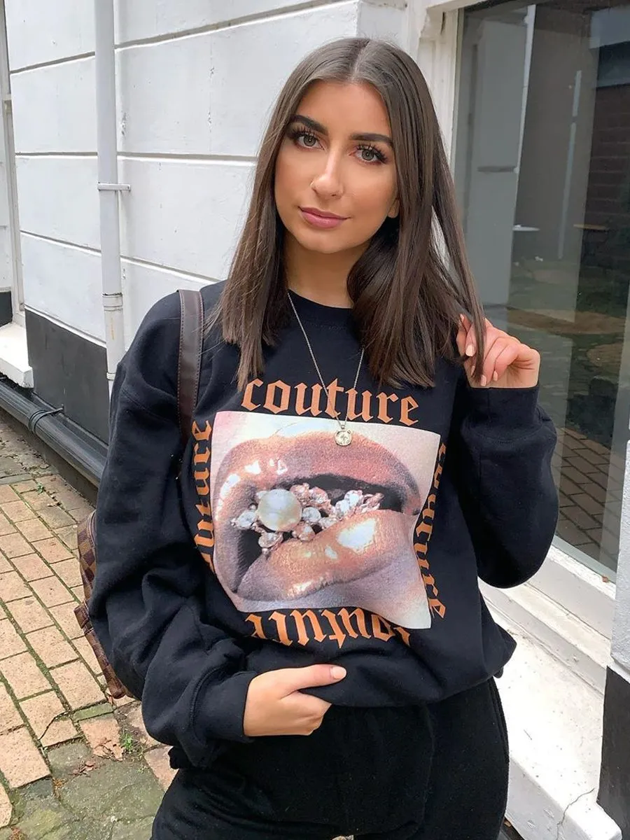 Lorena Couture Lip Graphic Sweatshirt Jumper In Black
